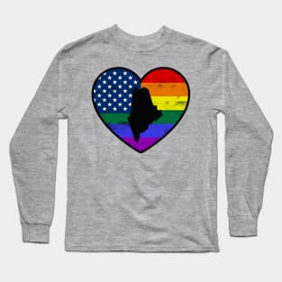 Maine United States Gay Pride Flag Heart Long Sleeve T-Shirt